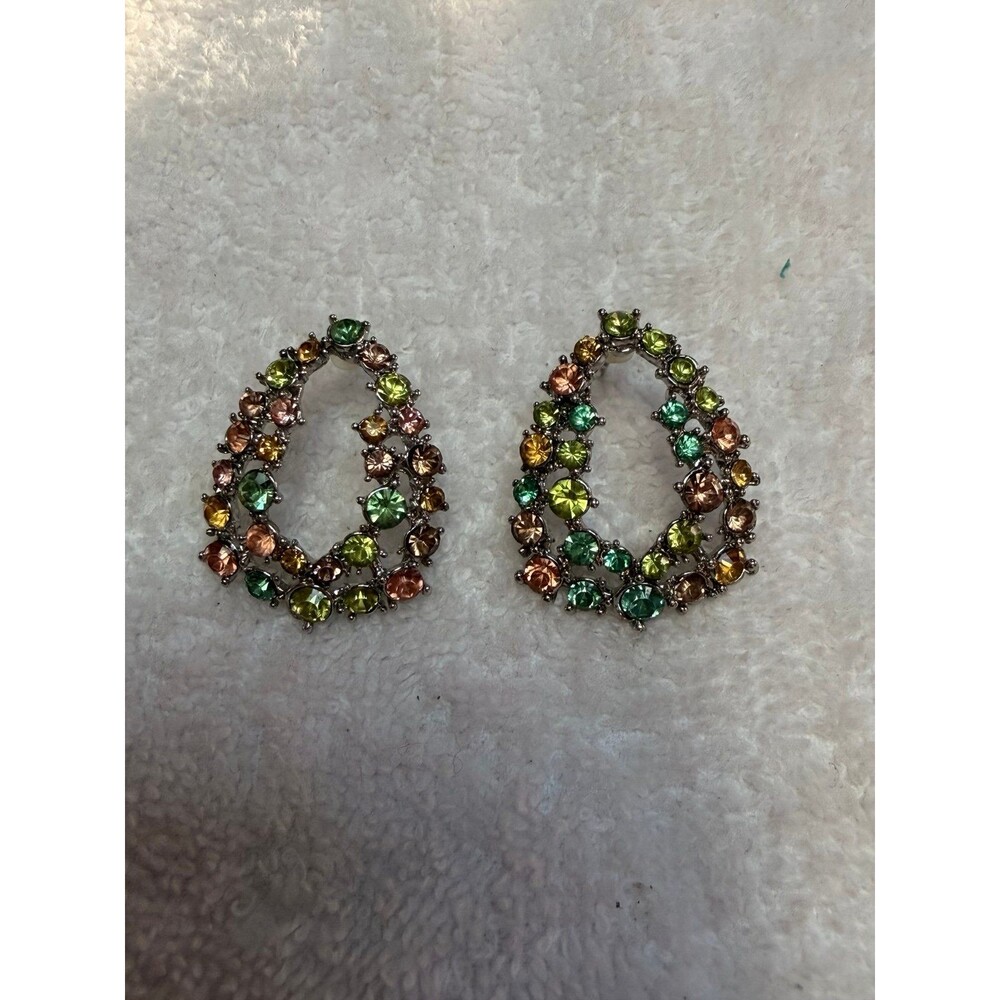 Multicolor Rhinestone Open Teardrop Statement Earrings Pastel Crystal Post Earri